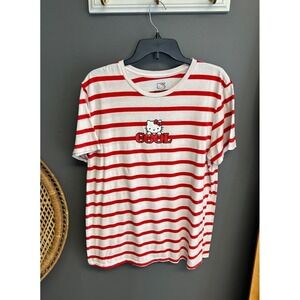 Hello Kitty Sanrio Womens L Tee Cat Japan Nautical Stripe 2023 Graphic T-Shirt